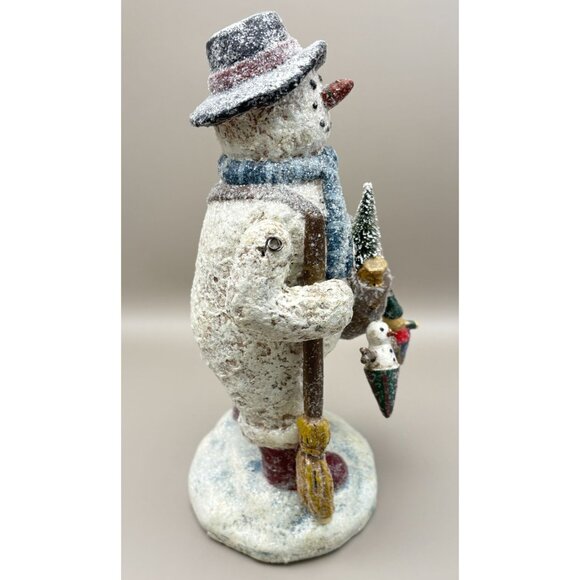 Vintage Traveling Snowman Christmas Figurine Toy Bag Glitter Finish CJF - Picture 4 of 8